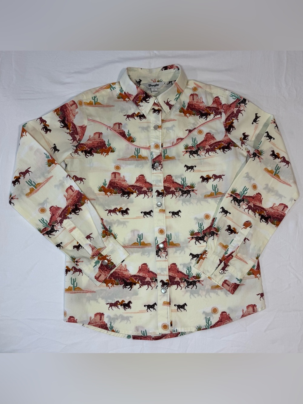 Wrangler Girls L Western Horse Desert Pearl Snap Shirt